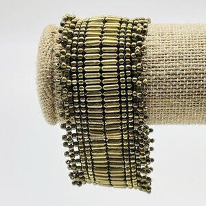 Vintage Gold Tone Bar Link Bracelet Stretch Statement